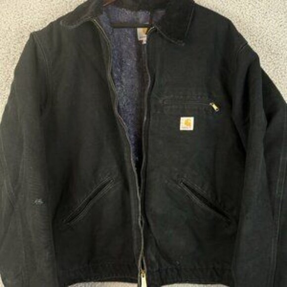 VTG Carhartt Jacket Mens XL Tall Detroit Blanket Lined Black Faded Canvas USA - Picture 3 of 5